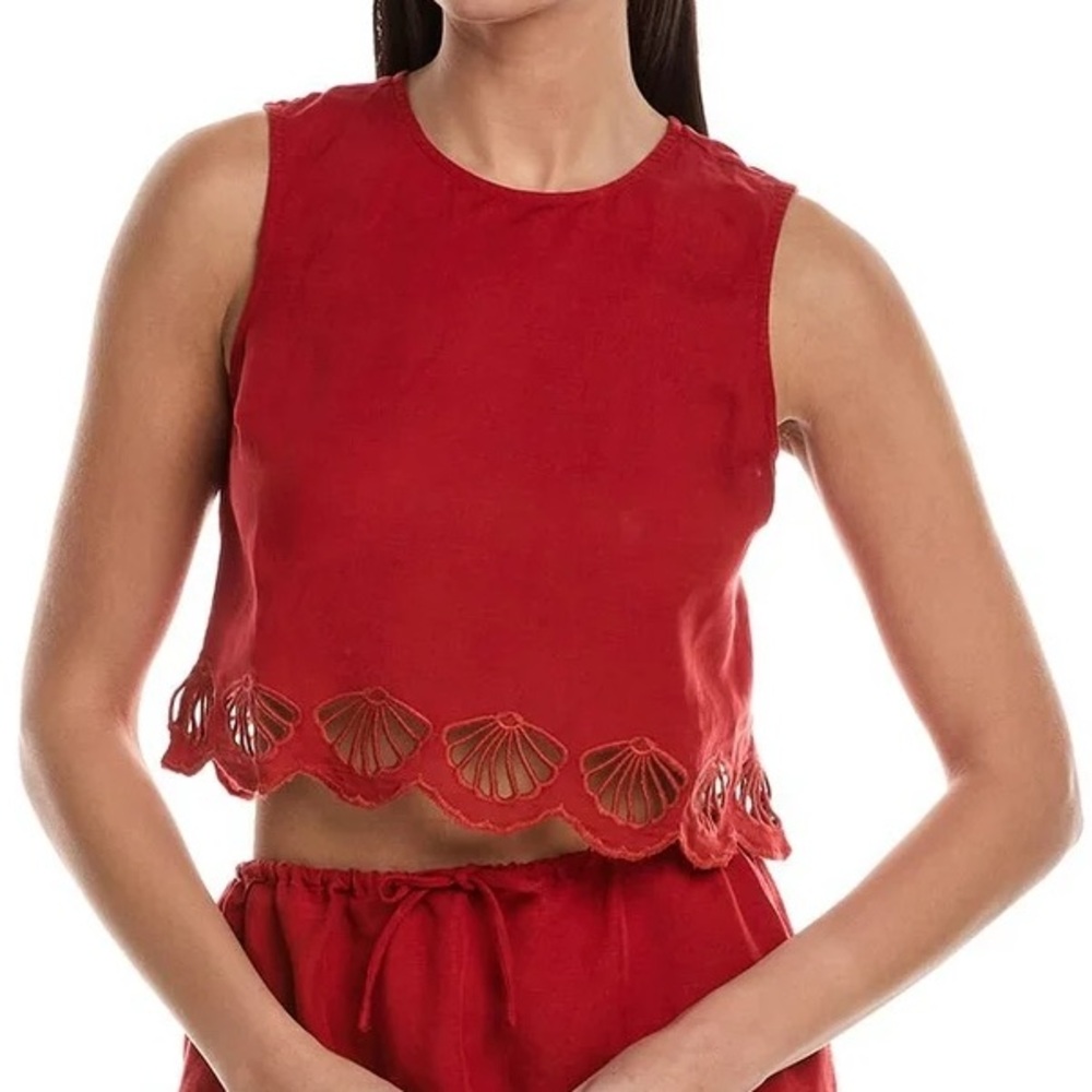 NWT Onia Air Linen Scallop Tank Top in Dark Red Linen Size L
